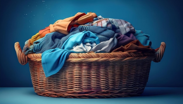 wicker laundry basket full of clothes