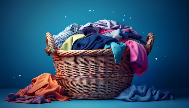 wicker laundry basket full of clothes