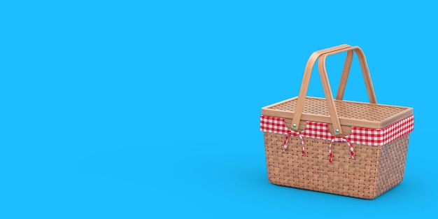 Wicker Picnic Wooden Basket Isolated 3d Rendering