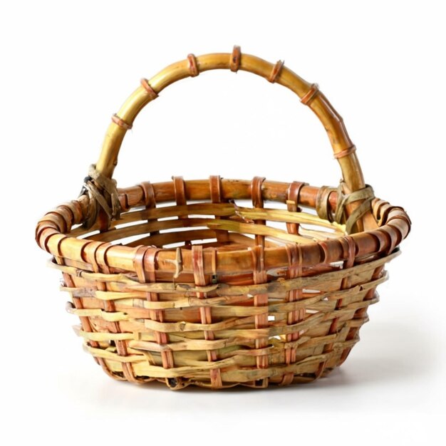 Wicker rattan basket isolated on white backgroundOld rattan bas