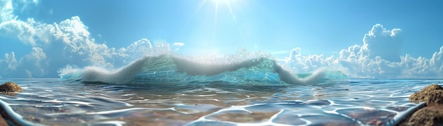 Wide angle ocean wave summer view into emptiness background backdrop banner empty space ocean wave