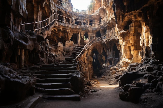 Wide angle shot of the inside of the cango caves in boplaas