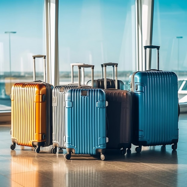 Wide Banner of Luggage Suitcases at the Airport with Copy Space Generative AI