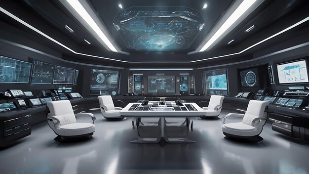 Wide banner of a modern and innovative futuristic control room