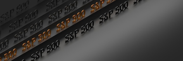 Wide banner with words S and P 500 lines in black and golden colors Image with copy blank space 3d render