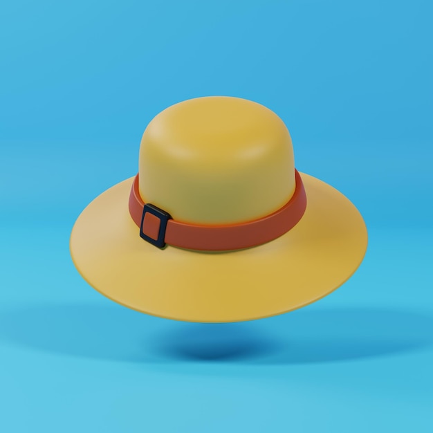 Photo wide brim straw hat 3d icon for summer holidays 3d render