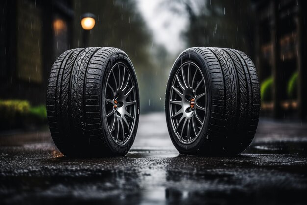 Wide car wheels with tires for various weather conditions quality advertisement for all seasons