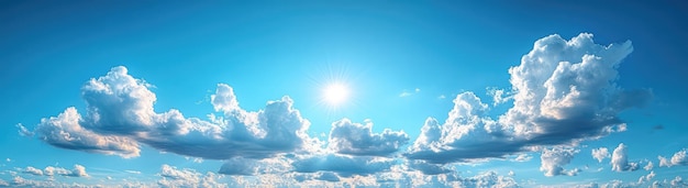 wide landscape of a grassy field under a bright blue sky with fluffy white clouds