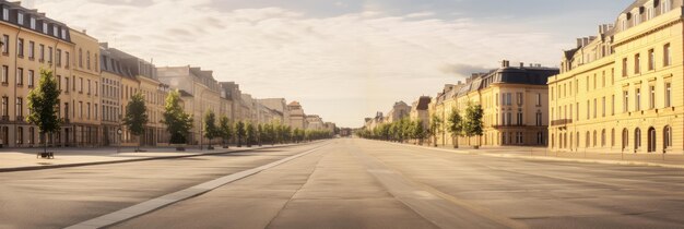 Wide panorama empty European ancient street architecture tourist scenery