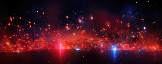 Wide panorama of machine learning network depicted as interconnected nodes against a bright