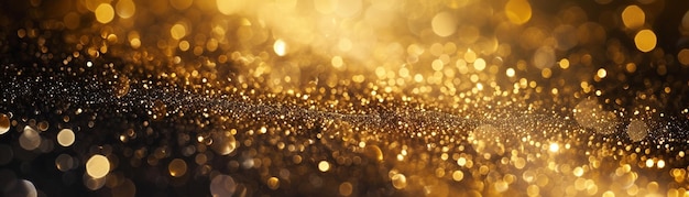 wide panoramic view of sparkling golden bokeh lights creating a festive and luxurious