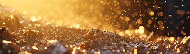 wide panoramic view of sparkling golden bokeh lights creating a festive and luxurious