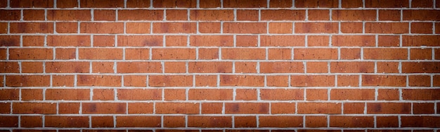 Wide red brick wall texture Rough orange brickwork widescreen backdrop Large abstract background