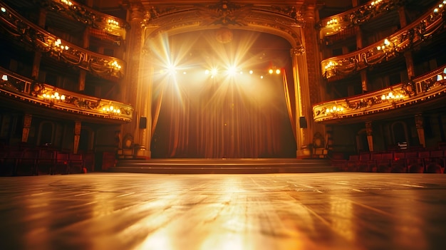 Wide shot of an Empty Elegant Classic Theatre with Spotlight Shot from the Stage Wel Generative AI