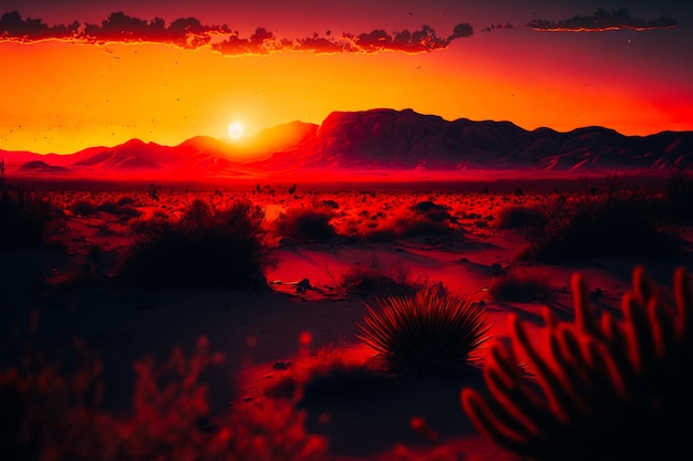 A wide shot of a pink and orange sunset over a Texas desert