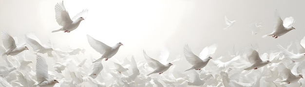 Photo wide shot of white dove silhouettes creating a frame symbolizing inner peace for janeiro branco i