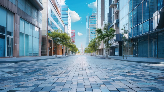 Photo wide street footpath in a commercial district