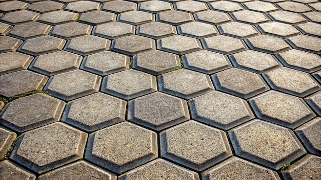 Photo wideangle hexagonal paving block with honeycomb pattern