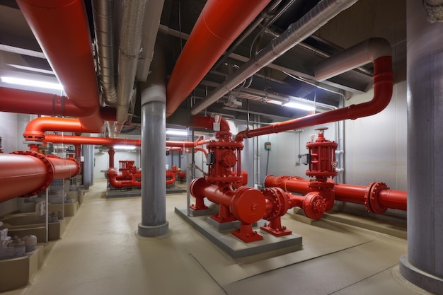 Wideangle view of an underground natural gas storage facility with pipes valves