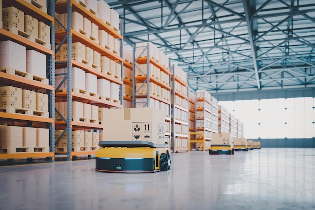 Widely used parcel sorting robot system using AGV with tilt tray3D rendering