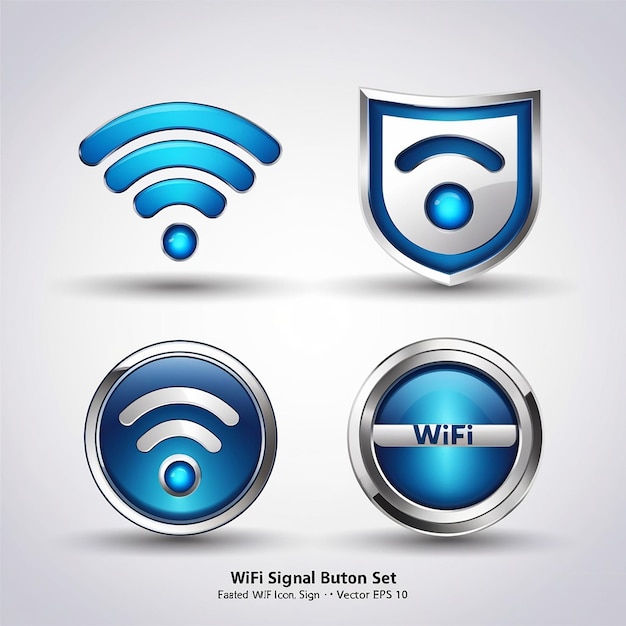 Wifi signal button icon set Wi fi button sign badge in 3d style Wireless connection white background