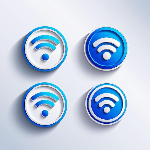 Wifi signal button icon set Wi fi button sign badge in 3d style Wireless connection white background