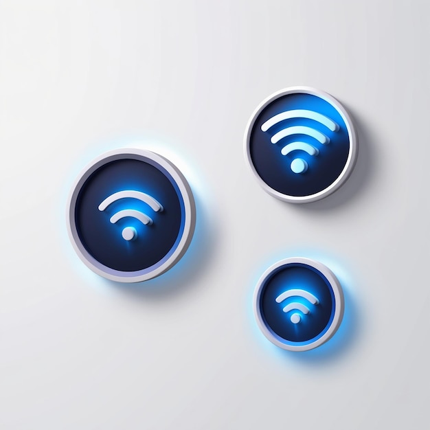 Wifi signal button icon set Wi fi button sign badge in 3d style Wireless connection white background