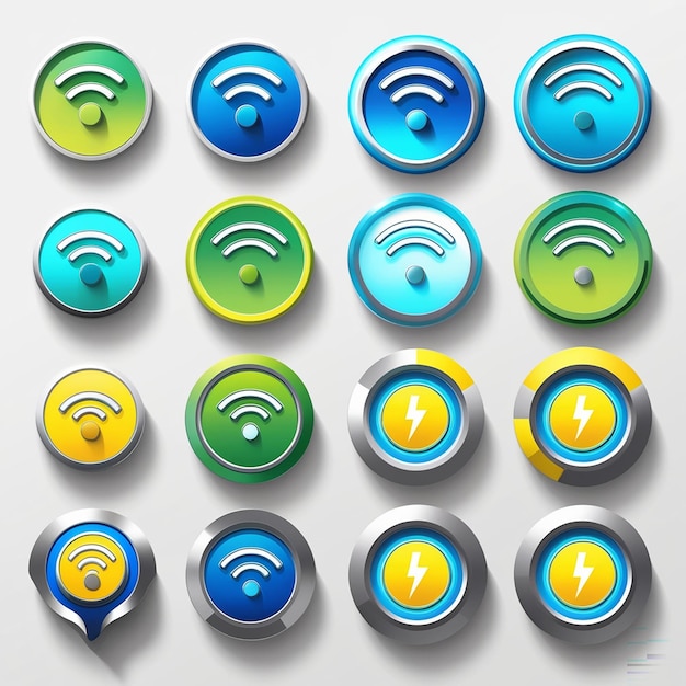 Wifi signal button icon set Wi fi button sign badge in 3d style Wireless connection white background