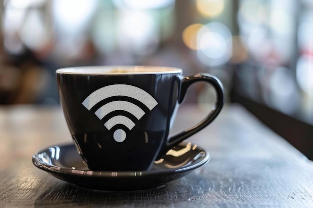 Photo wifi symbol on cup with headphones