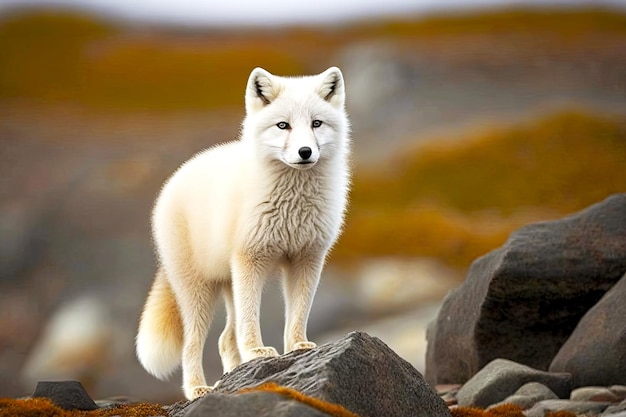 Wild adult arctic fox wondering what to do next