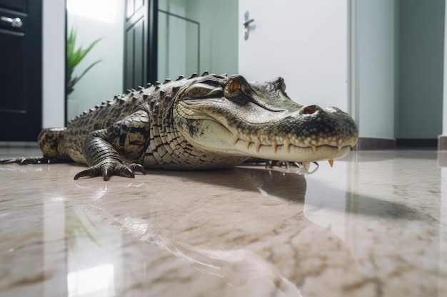 Wild Alligator in Living Room Interior