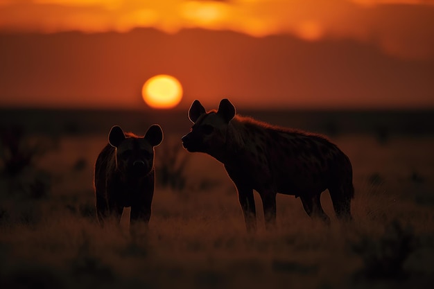 Wild animal silhouette at sunset generative ai