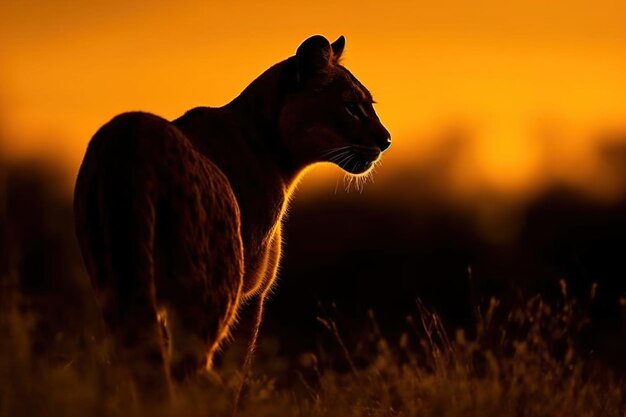 Wild animal silhouette at sunset generative ai