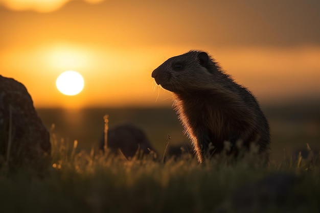 Wild animal silhouette at sunset generative ai