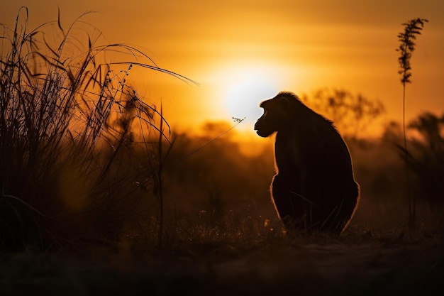 Wild animal silhouette at sunset generative ai