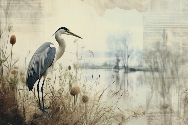 Photo wild animals bird border heron reflection waterfowl