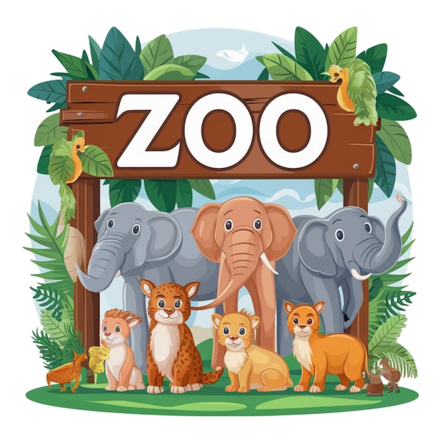 Photo wild animals under the zoo sign