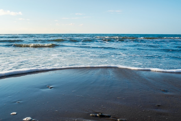 Wild beach of the Sea of Okhotsk, Sakhalin island, Russia. Beautiful seascape.