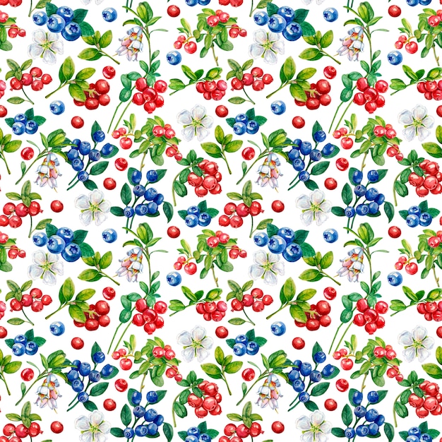 wild berries seamless pattern on white background