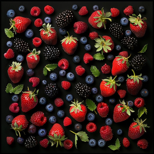 Wild Berry Medley Black Background