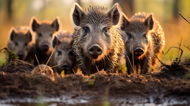 Wild boar Sues scrofa common wild or Eurasian wild