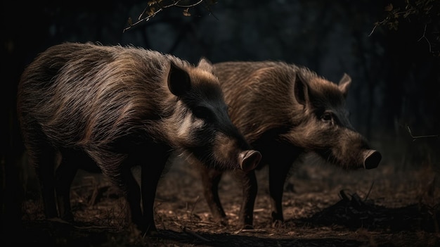 Wild boars in nature Illustration AI GenerativexA