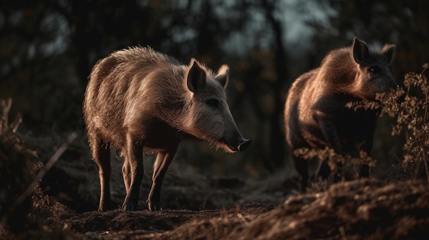 Wild boars in nature Illustration AI GenerativexA