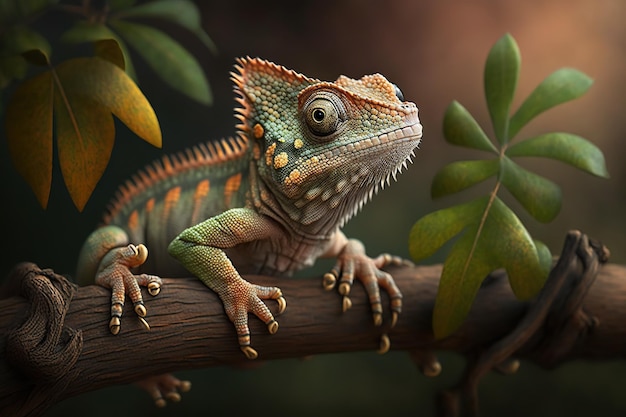 Wild chameleon in a forest Ai generated