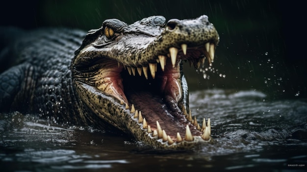 wild crocodile in bank river