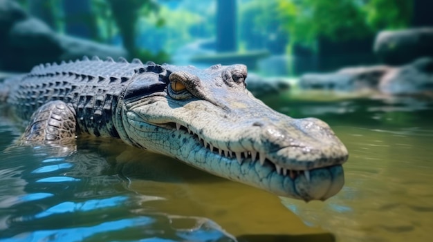 wild crocodile in bank river