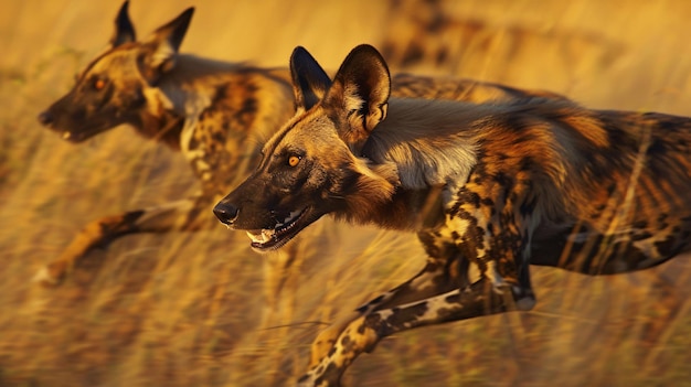 Photo wild dogs hunt in packs their coordinated movements