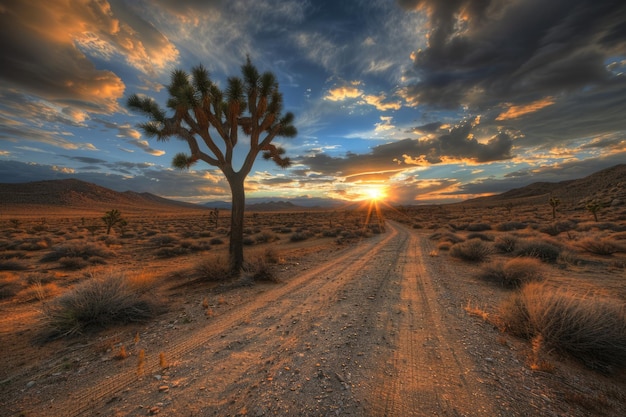 Wild and Famous Joshua Tree Landscape at Sunset in the Mojave Desert California