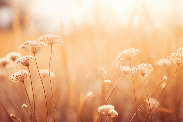 Wild flowers plant on summer or autumn nature background soft light photography