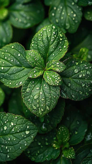 Wild Green Leaves Dew Detailed Nature Foliage Wet Fresh Botanical